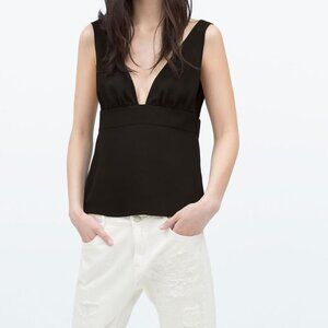 Forever 21 Black Plunging V Neck Flare Blouse with Bow in the Back - Sleeveless